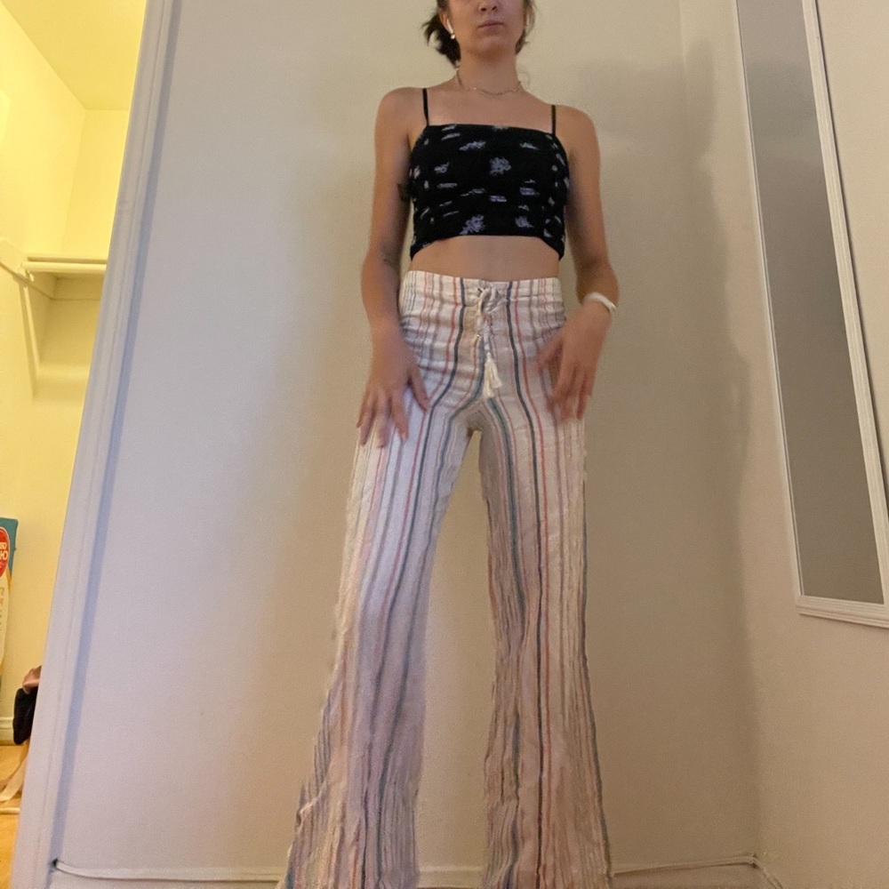 striped flare leg canvas pants - 9